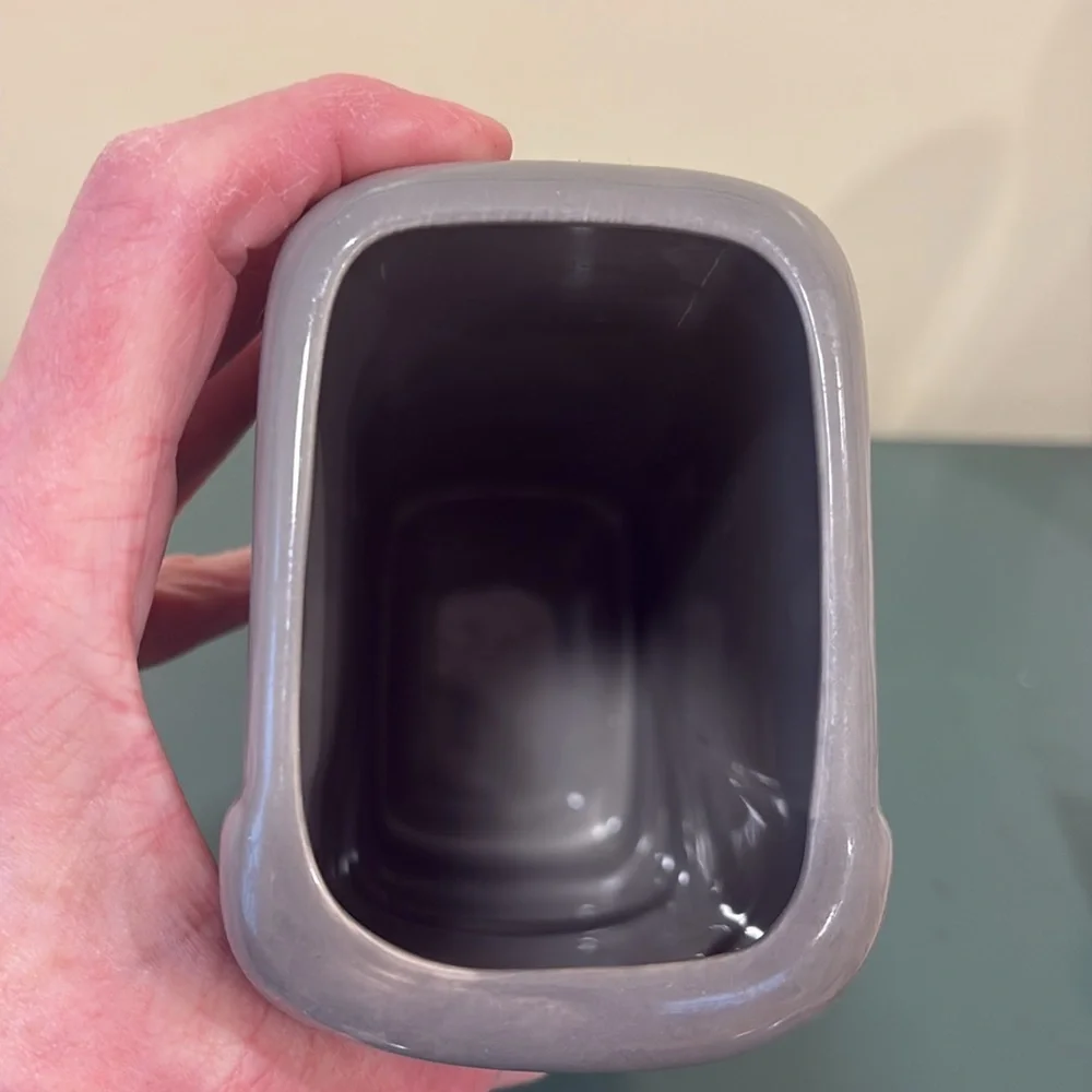 Vintage Inarco Grey Art Deco Ceramic Vase with Sleek Rectangular Design.